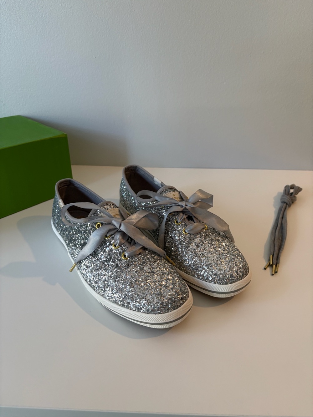 Keds x Kate Spade New York Champion Silver Glitter Lace-Up Sneakers Tennis Shoes